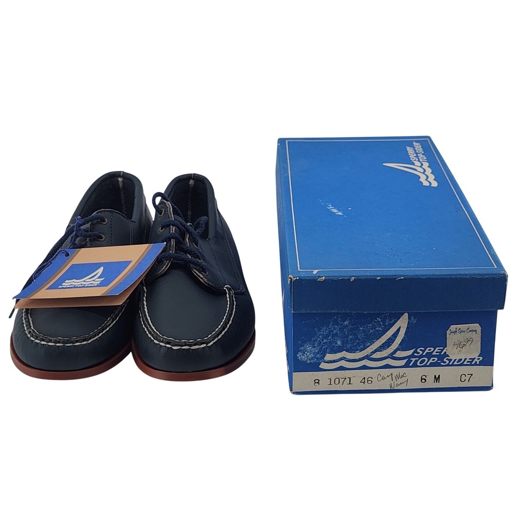 Sperry Camp Moc Women 6 Navy Leather Boat Shoe Vintage 1071 46 Nautical New